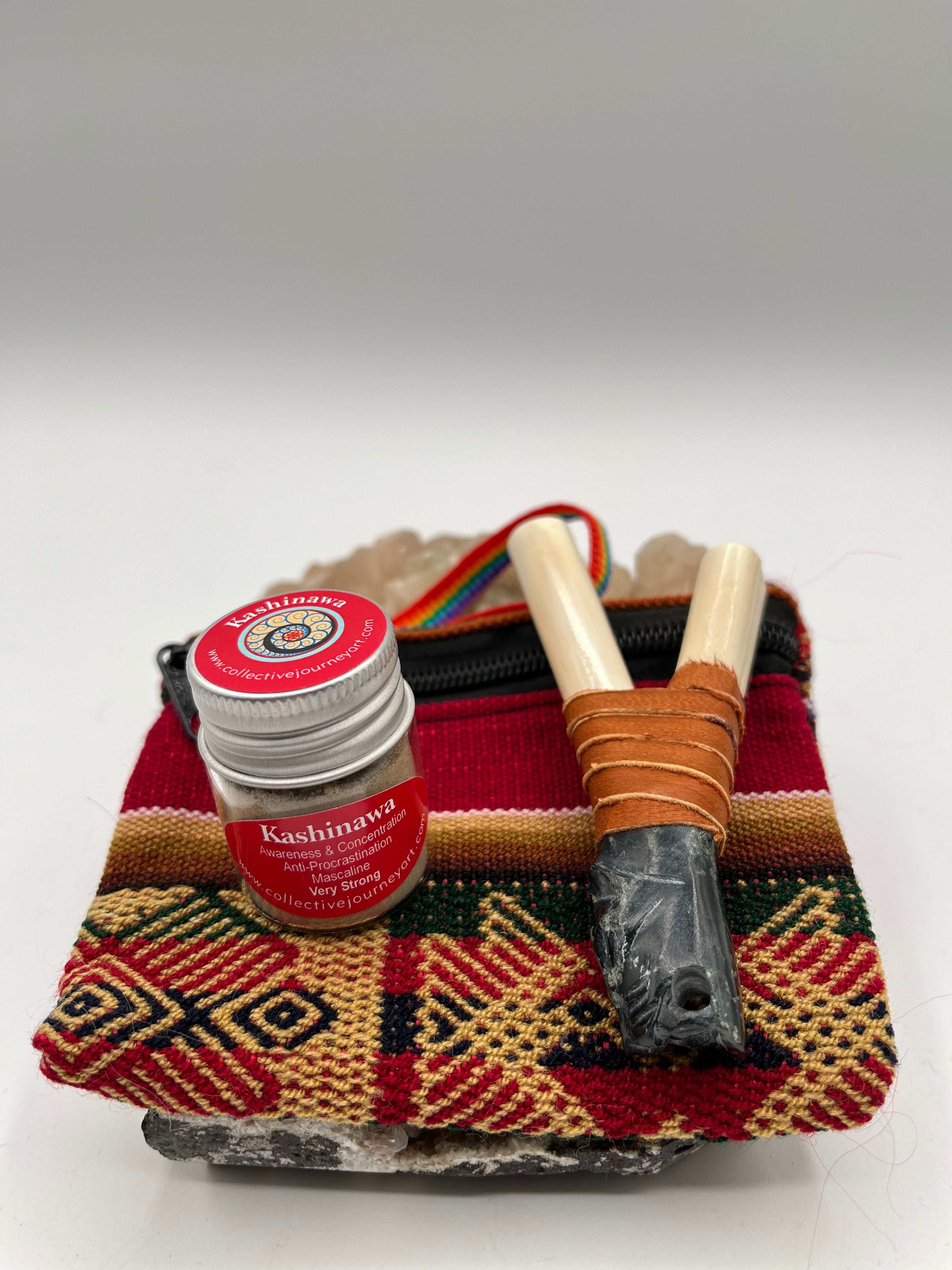 1 Medium KASHINAWA Hapé + 1 Jaguar Bone Kuripe + 1 Medicine Pouch