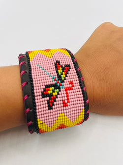 Beaded & Bendable Leather Cuff