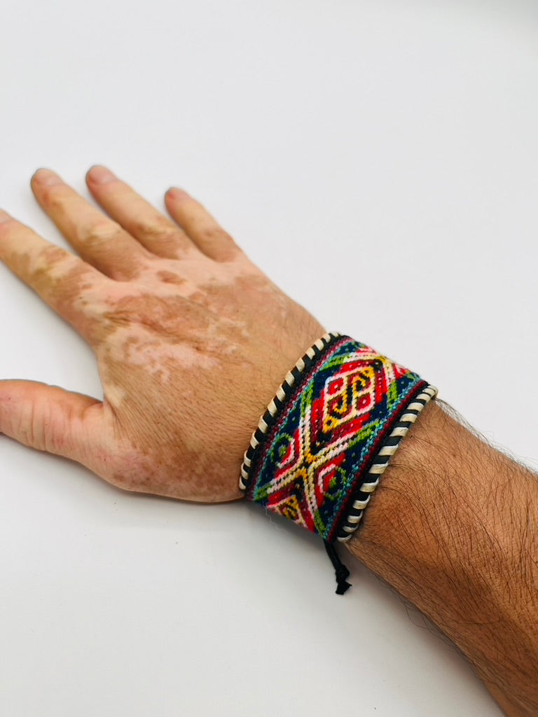 Leather Adjustable Wide Textile Bracelet