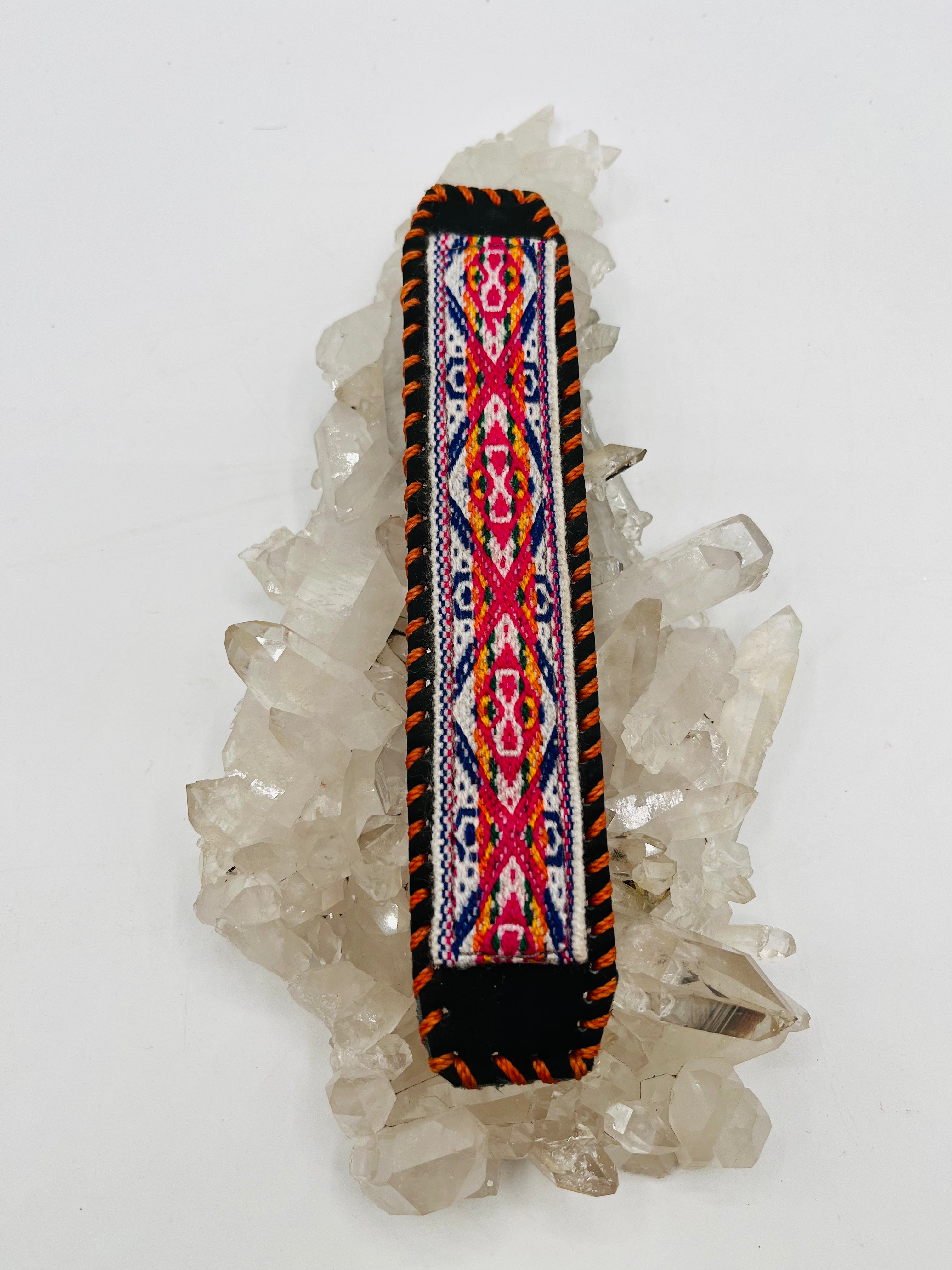 Handwoven Textile-Leather Bendable Cuff