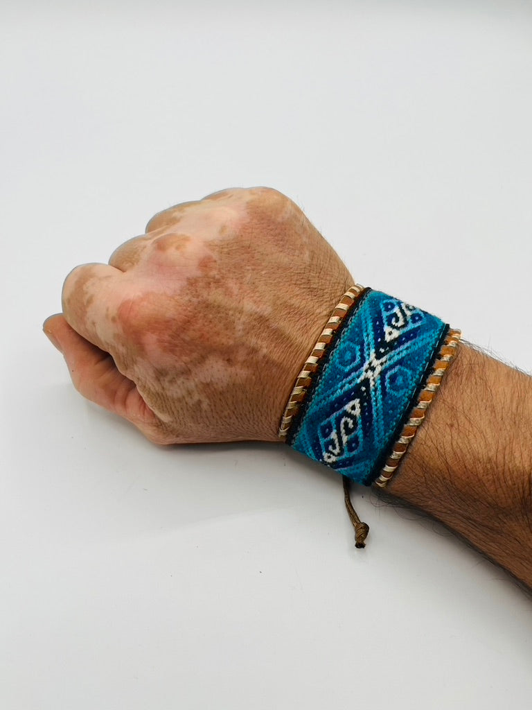 Leather Adjustable Wide Textile Bracelet