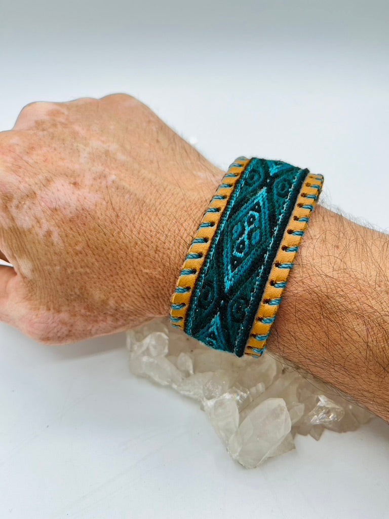 Handwoven Textile-Leather Bendable Cuff