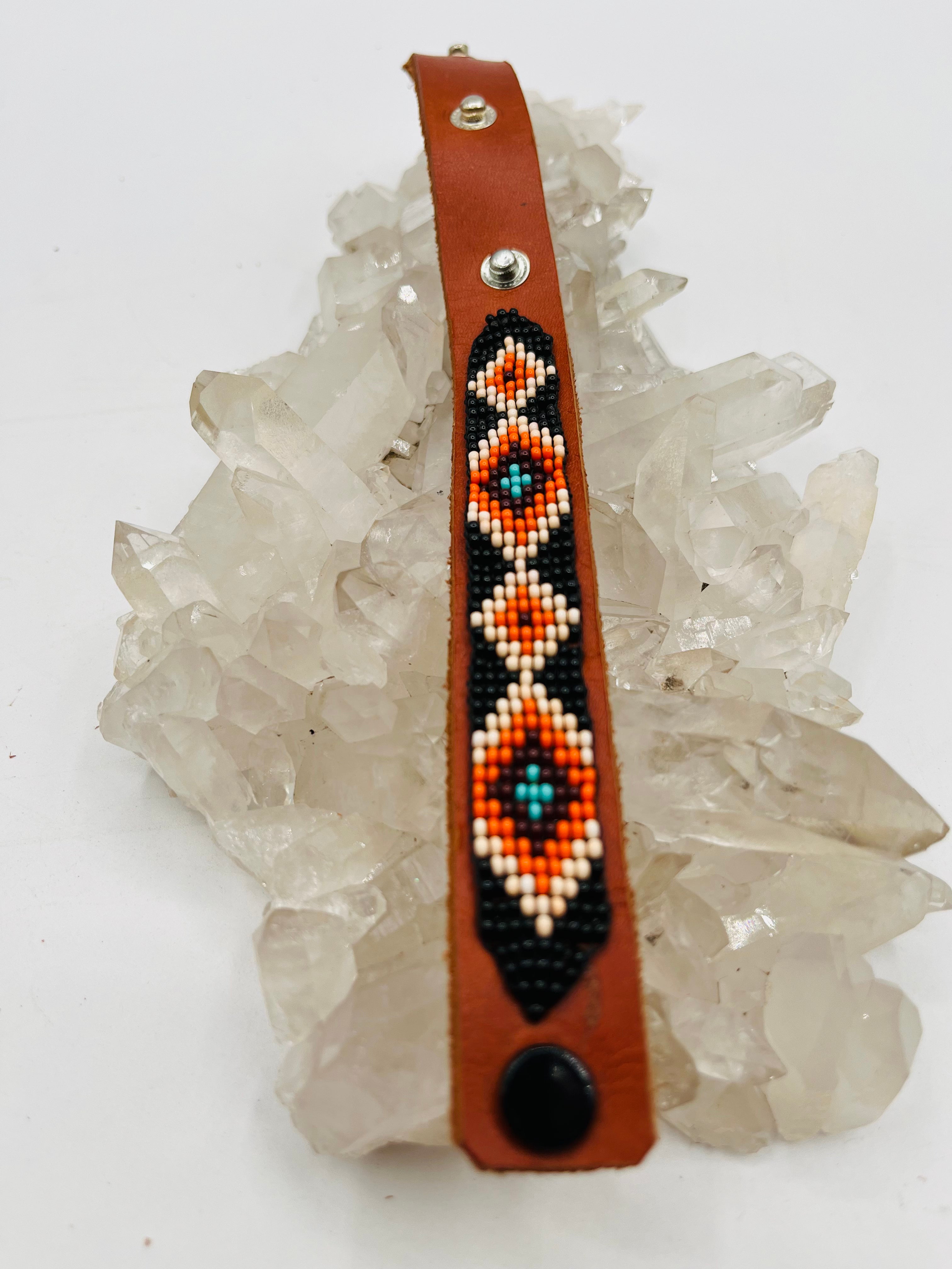 Leather Beaded Snap Bracelet