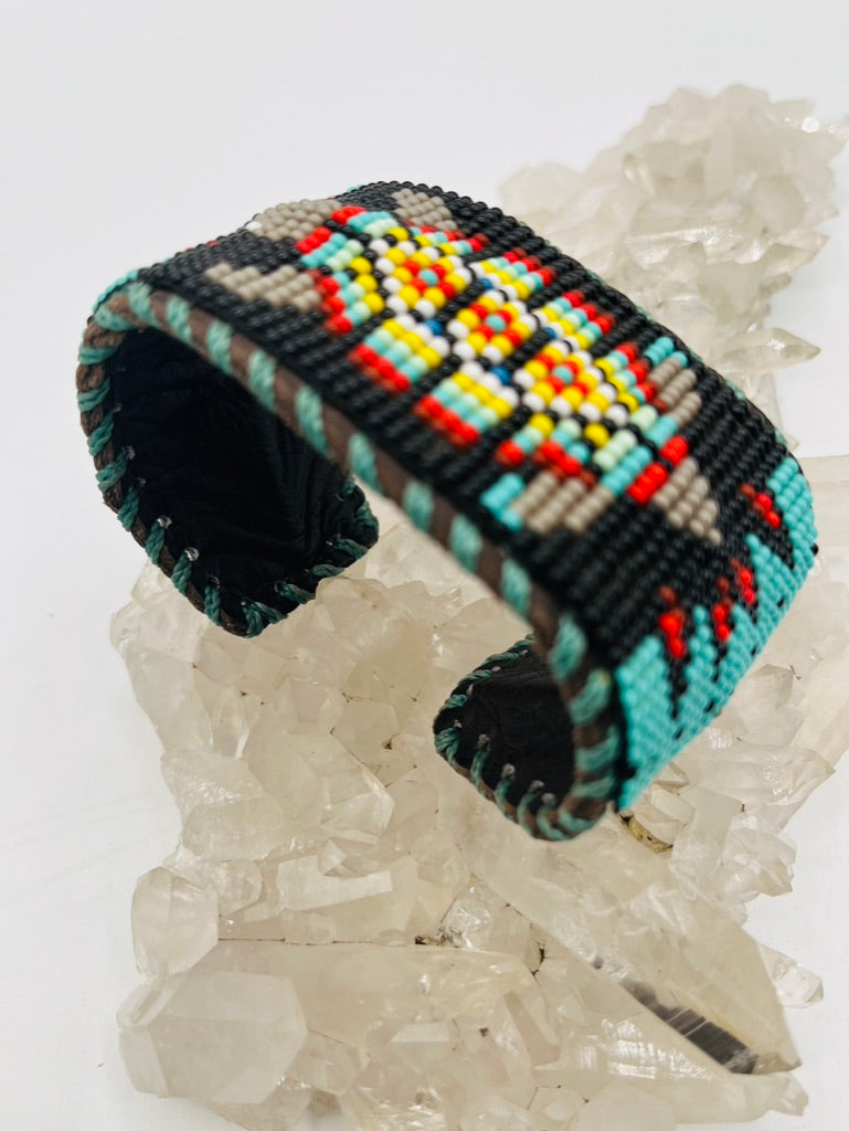 Beaded & Bendable Leather Cuff