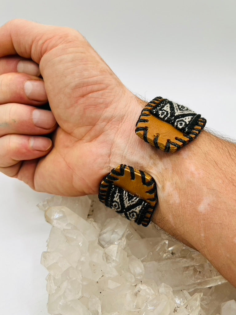 Handwoven Textile-Leather Bendable Cuff