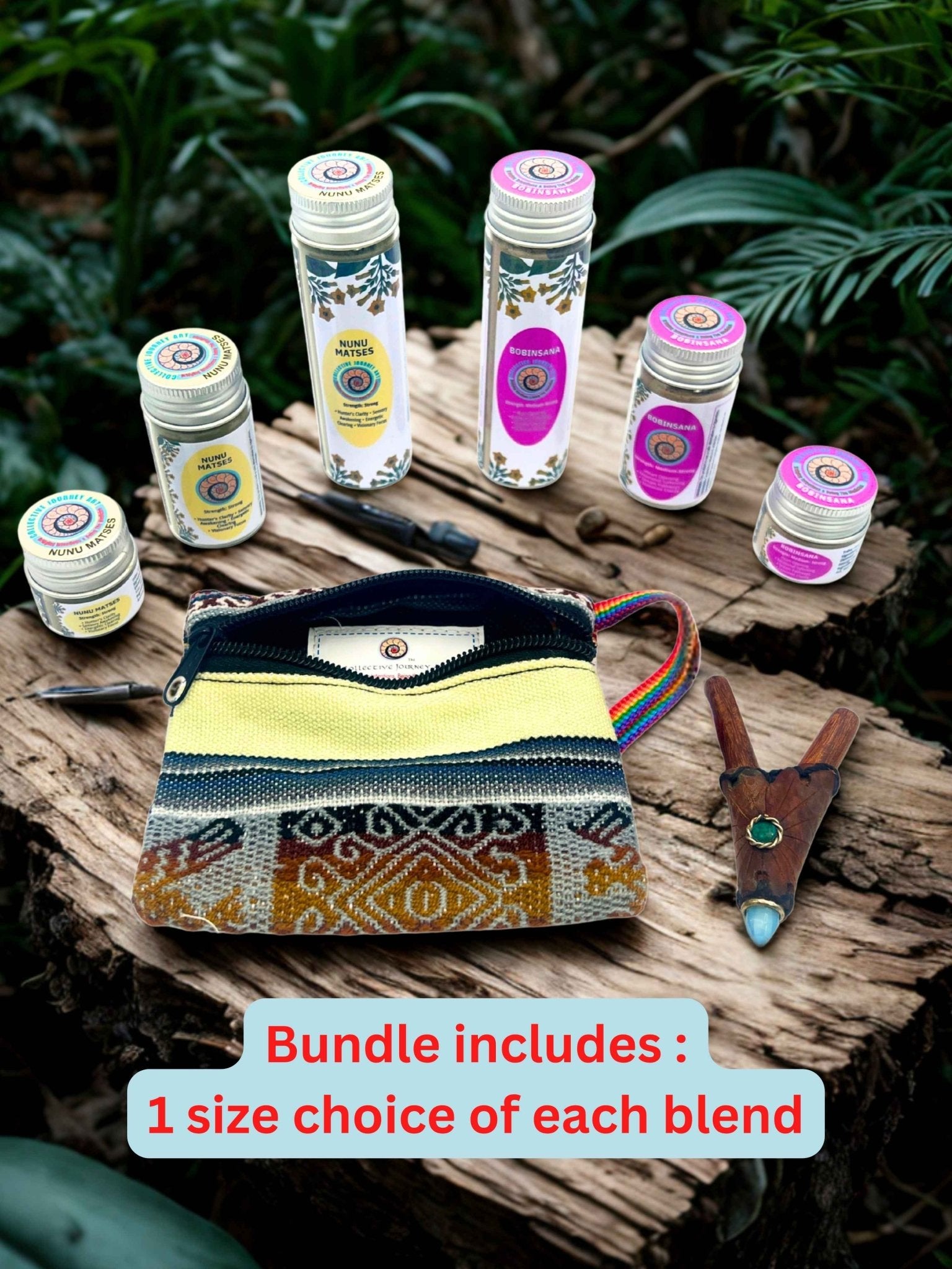 Bobinsana Hapé & Rare Nunu - Matsés (Nicotine Free) Bundle + Handmade Pouch + Harley Kuripe by Collective Journey Art