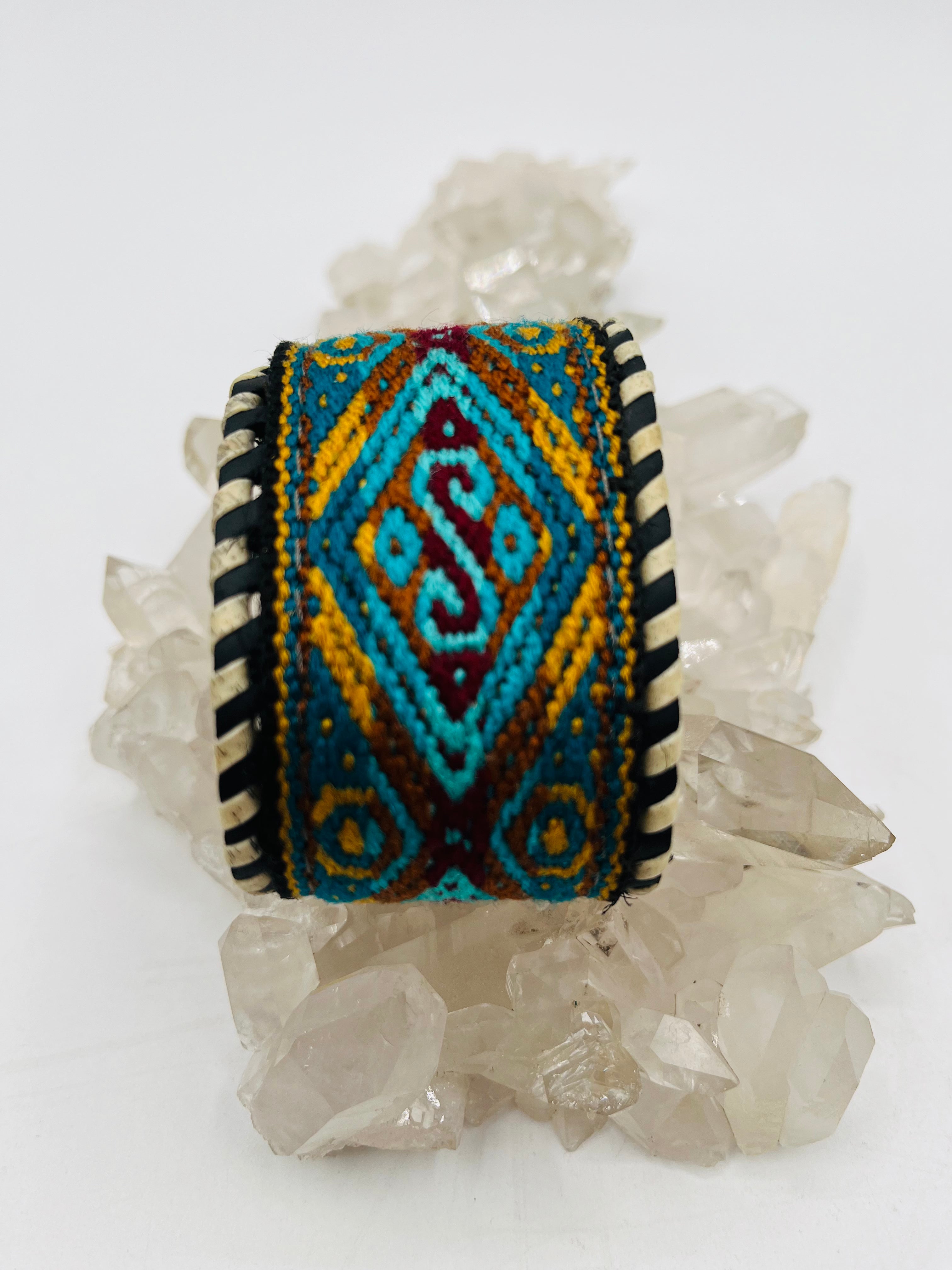 Leather Adjustable Wide Textile Bracelet