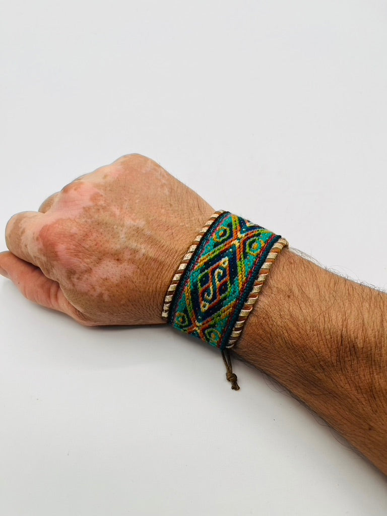 Leather Adjustable Wide Textile Bracelet