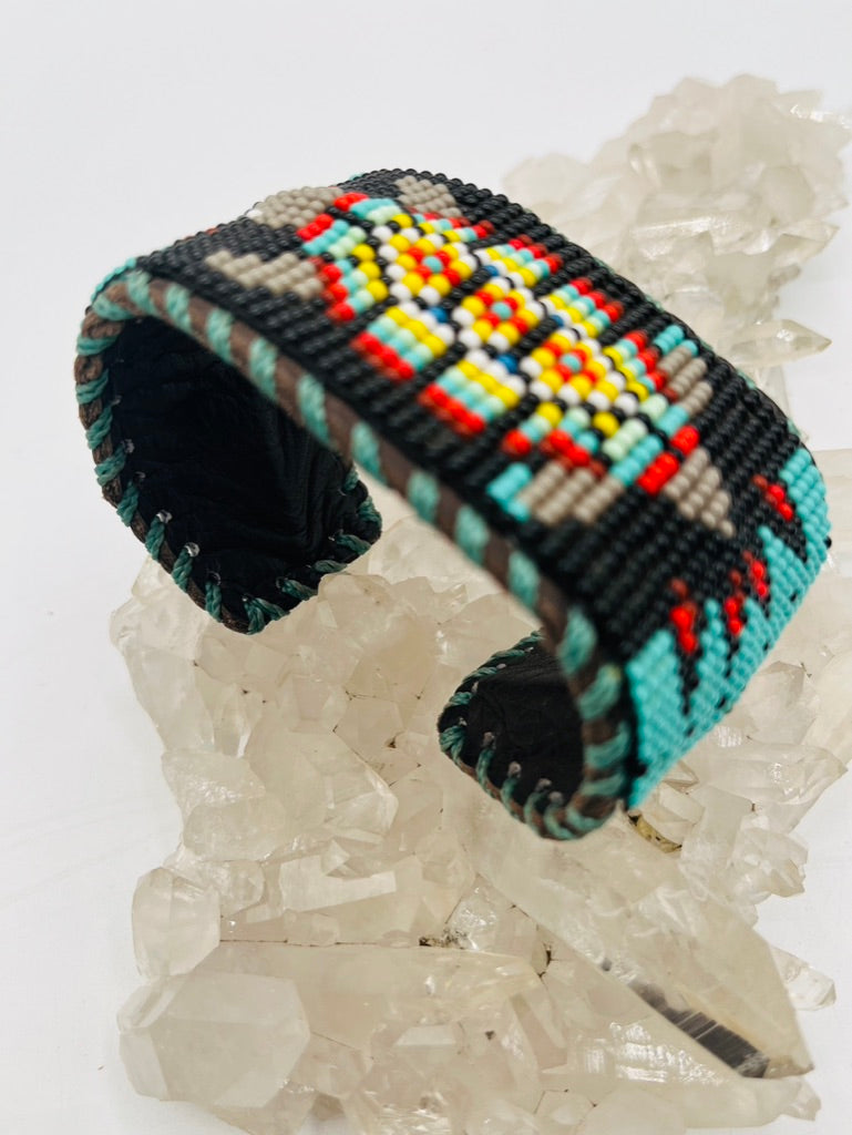 Beaded & Bendable Leather Cuff