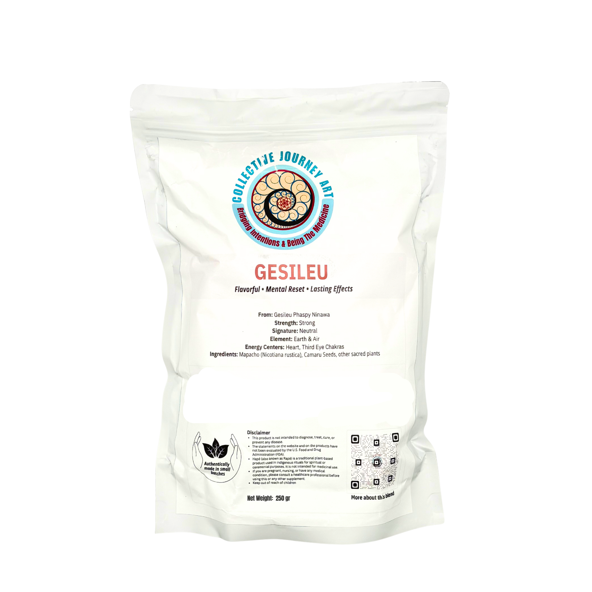 Gesileu Phaspy hapé in three Bulk Bag sizes; 250g, 500g & 1kg strong authentic Amazonian blend by esteemed Gesileu Phaspy, crafted with ancestral plant wisdom in Acre, Brazil for meditation.