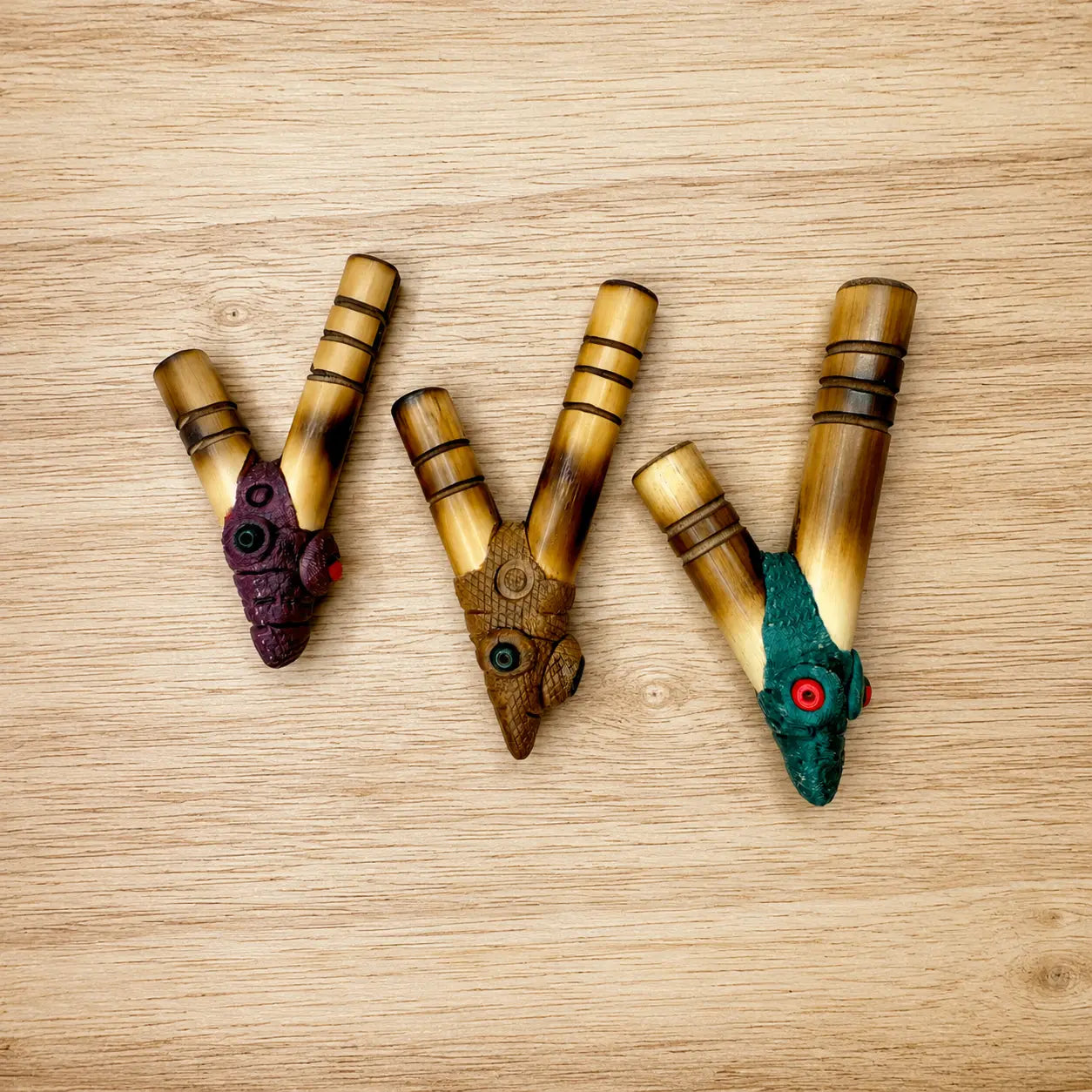 Three handcrafted Bamboo Kuripes displayed side by side, showing the Small, Medium, and Large size options.