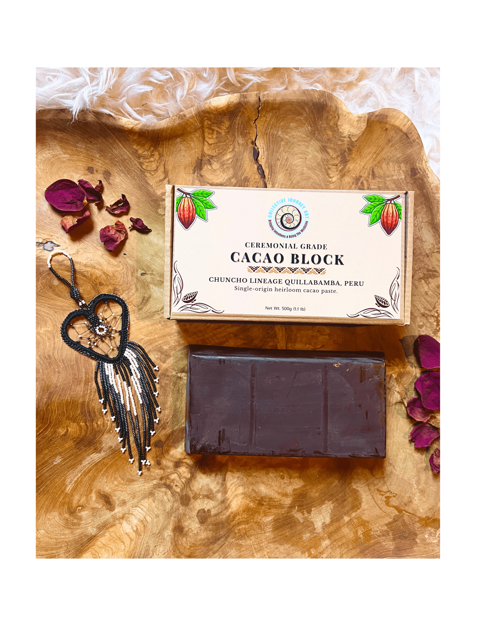 500 g heirloom Chuncho cacao block from Peru's Sacred Valley region by Collective Journey Art