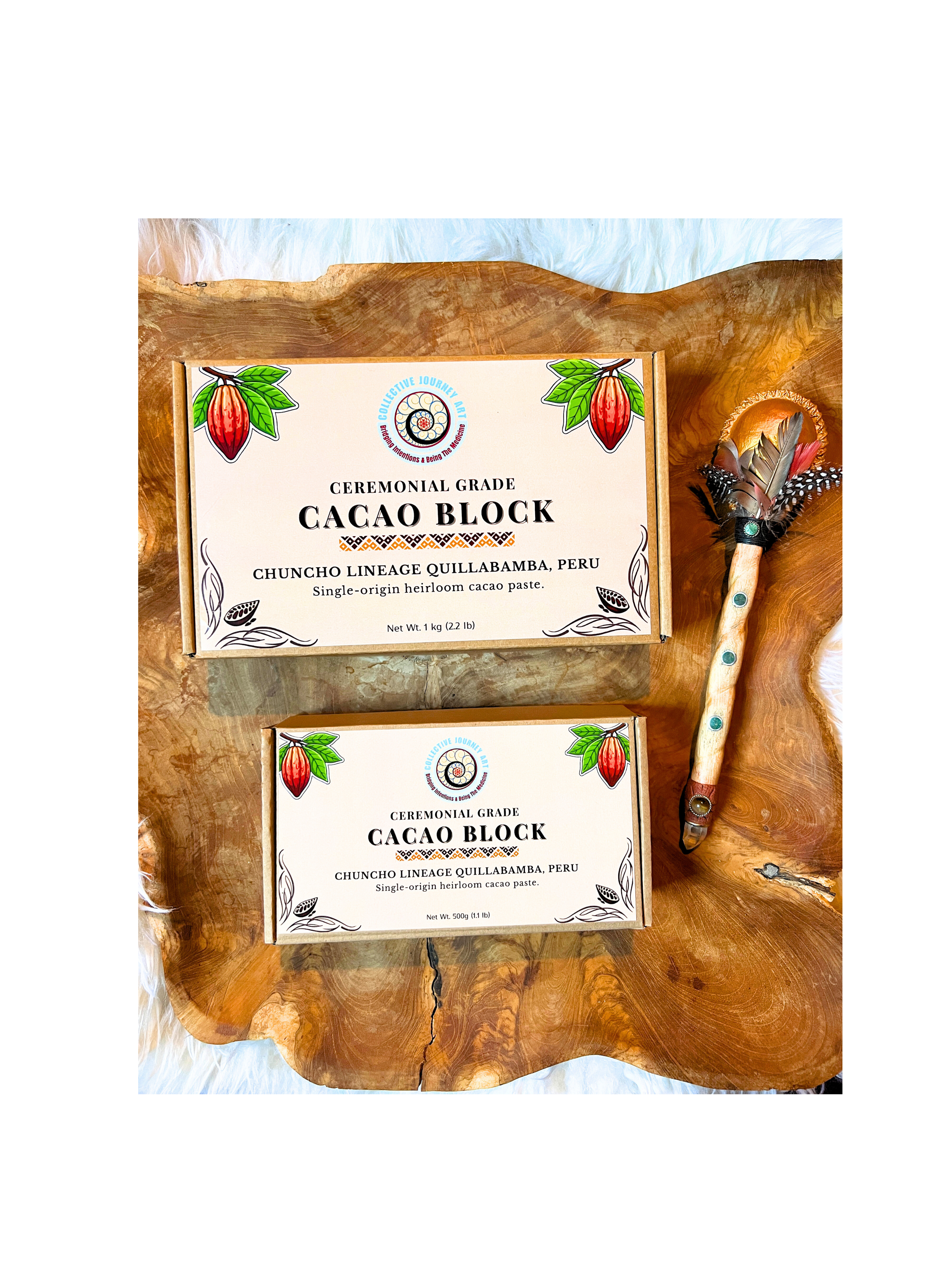  Chuncho ceremonial cacao paste 1 kg and 500 grams blocks in a box by Collective Journey Art – Sacred Valley Peru cacao prepared by Indigenous families.