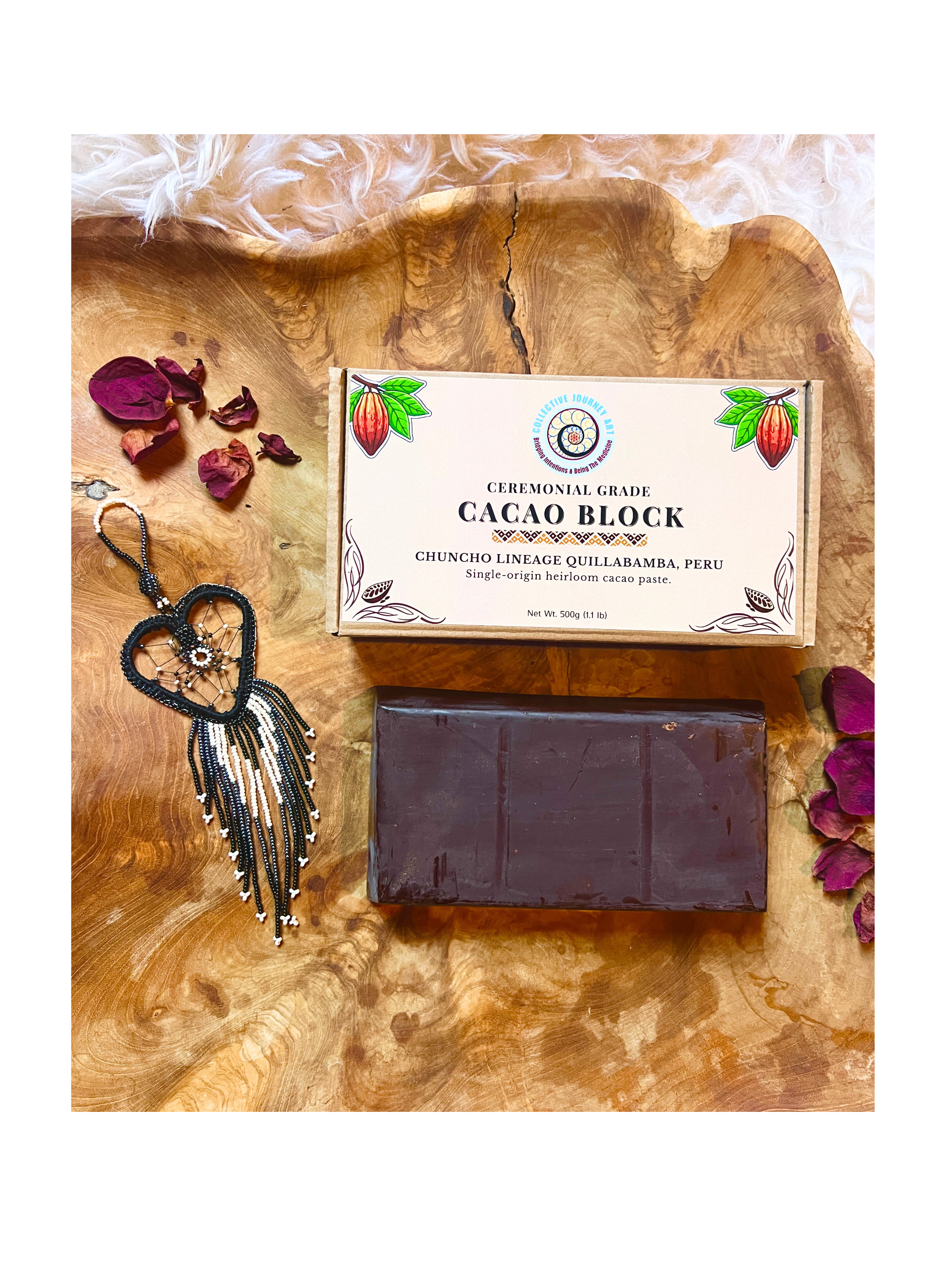  Chuncho ceremonial cacao 500g in box by Collective Journey Art – Sacred Valley Peru cacao prepared by Indigenous families