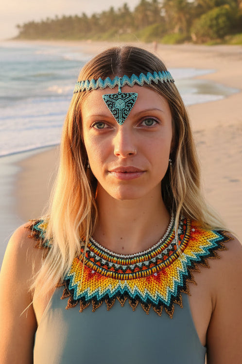 Crown Pyramid Adornment handcrafted in Guatemala with Japanese Miyuki beadwork