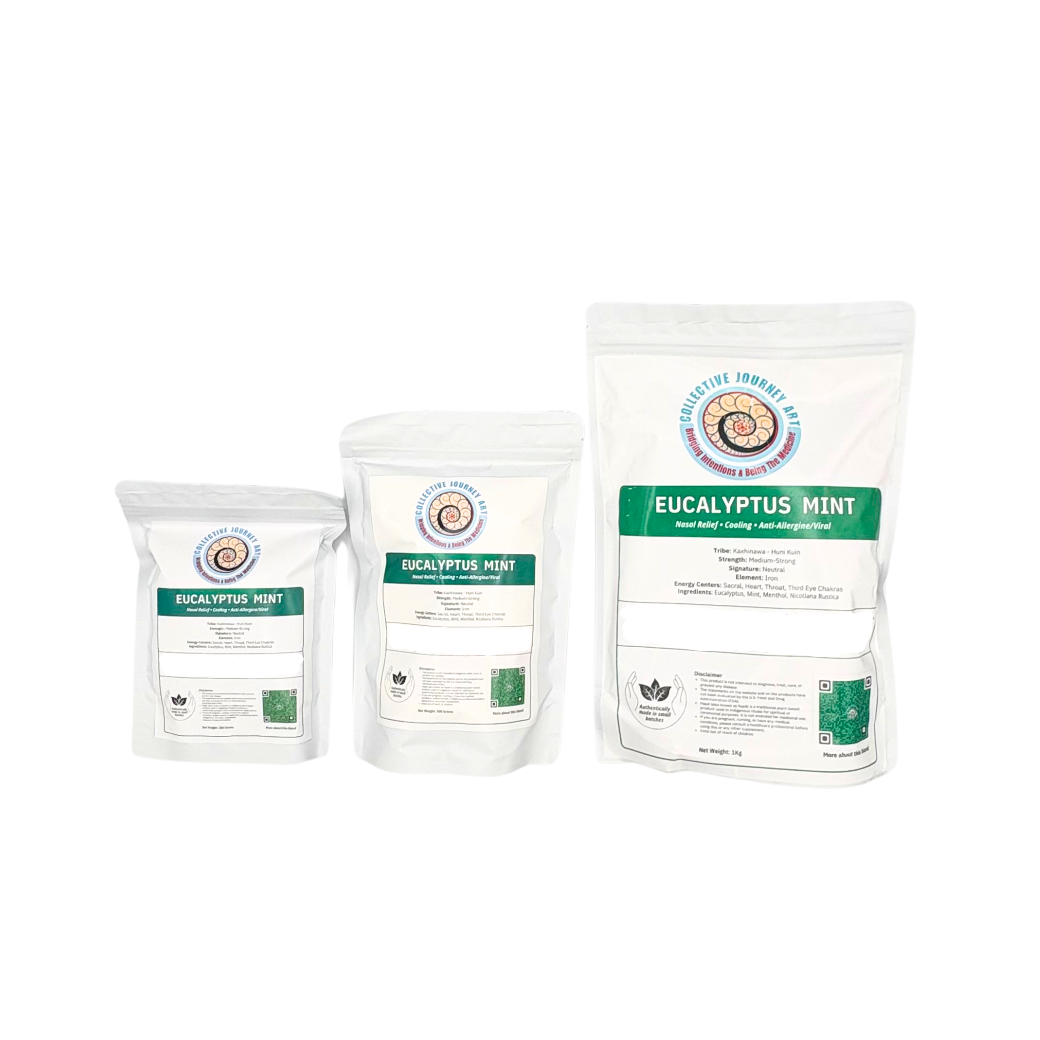 Bulk bags of Eucalyptus Mint Hapé Medicine for clarity, breathwork, and energetic renewal.