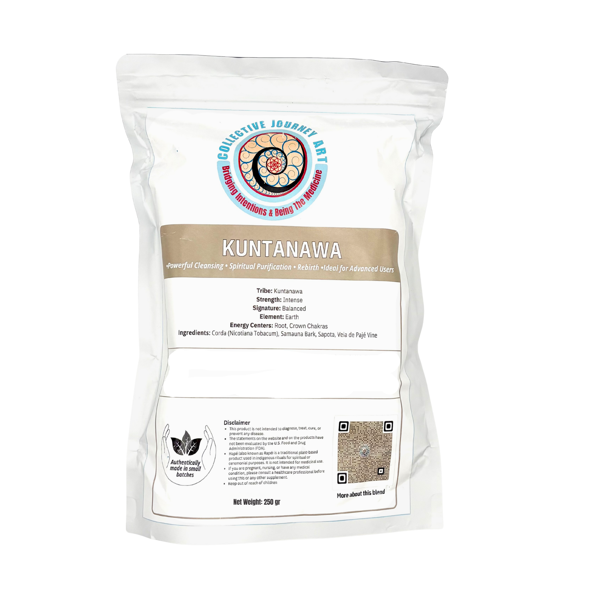 Bag of Kuntanawa Hapé Medicine with a visible label on a white background