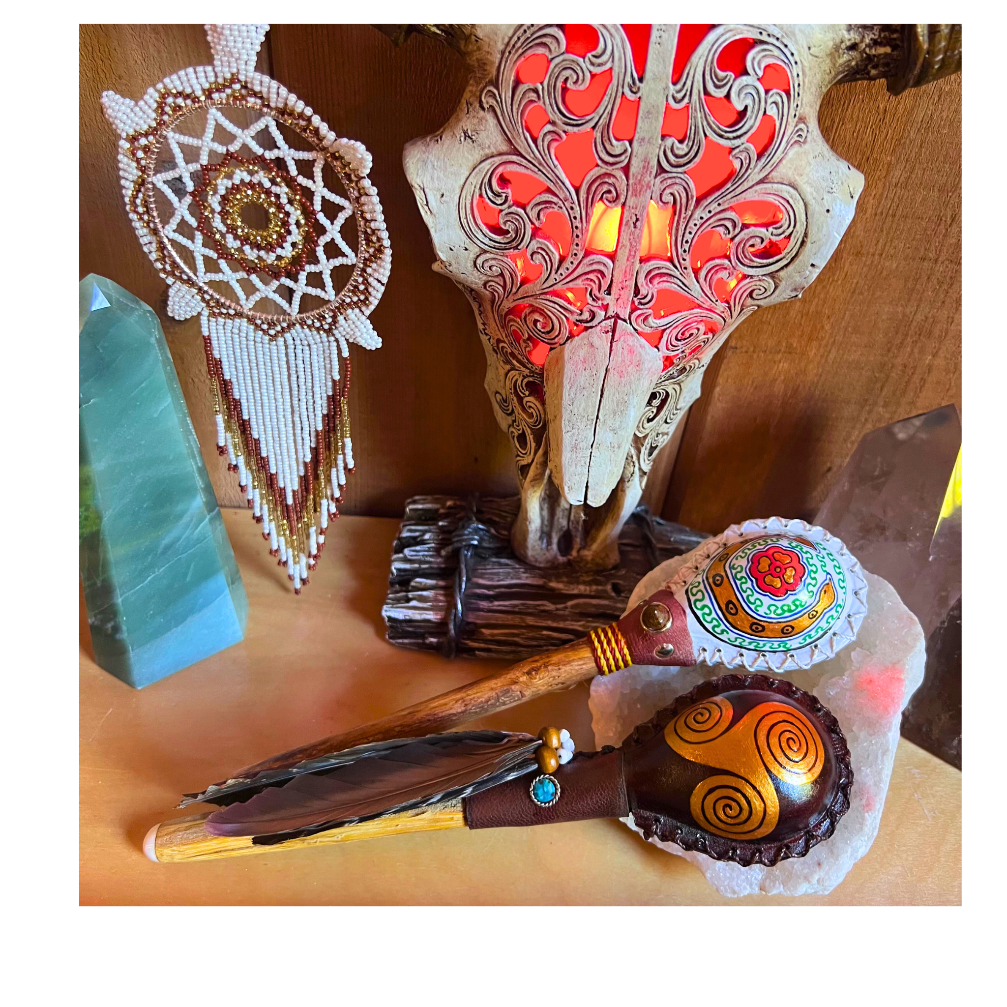 Shipiba Maraca-Leather Top