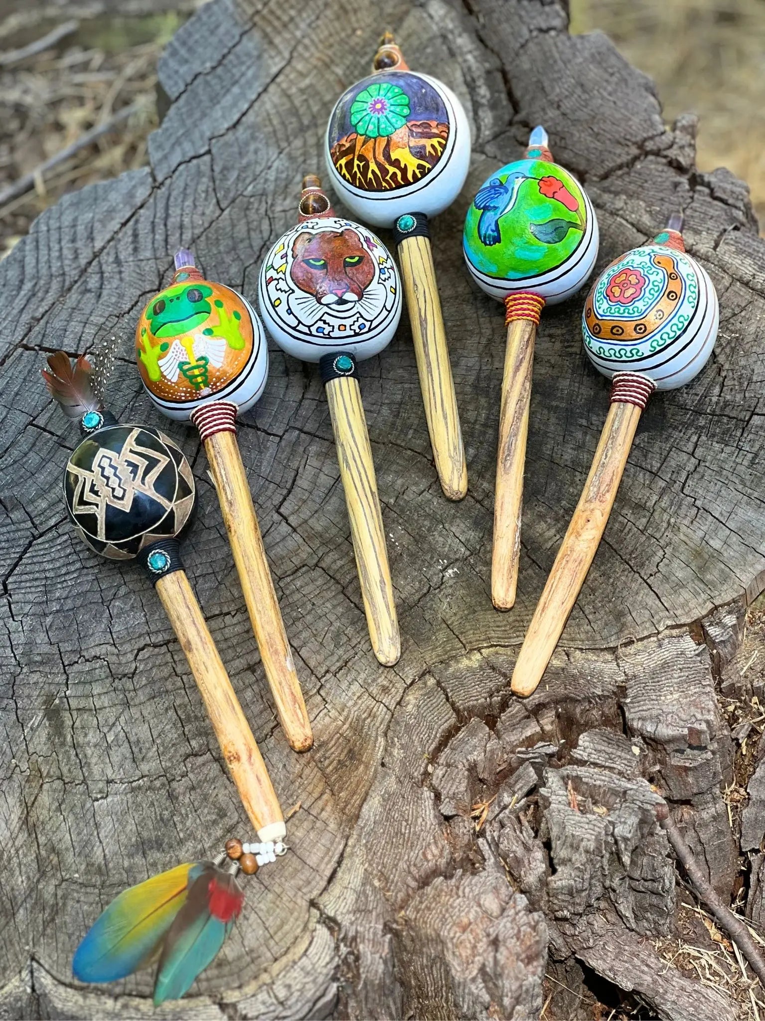 Handcrafted Maraca Wingo Gourd Shaker by Collective Journey Art, artisan-made ceremonial sound instrument for meditation, prayer, music, and ritual practice.
