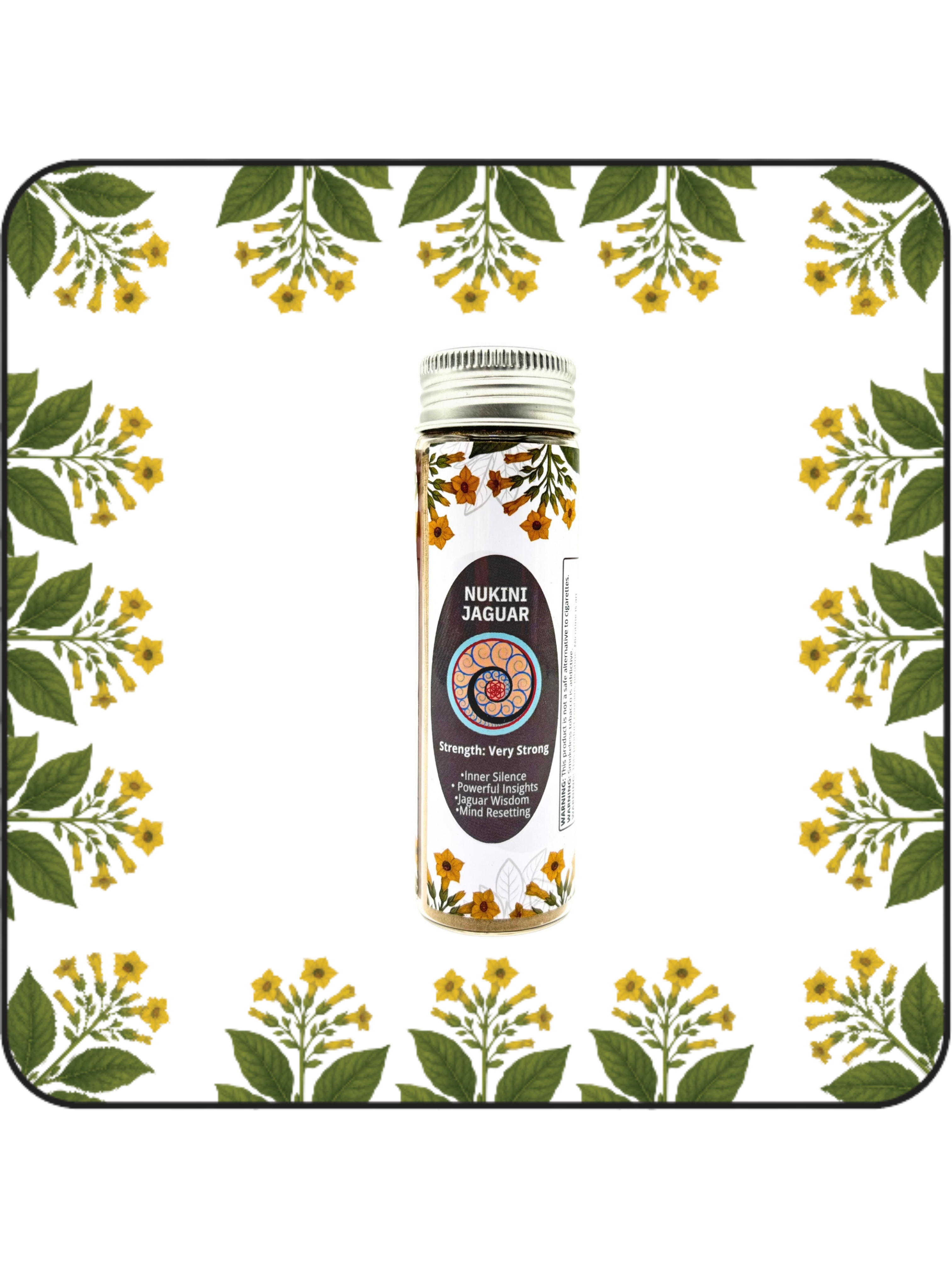 Large 32g Nukini Jaguar hapé (rapé) jar by Collective Journey Art – authentic Amazonian forest medicine blend.