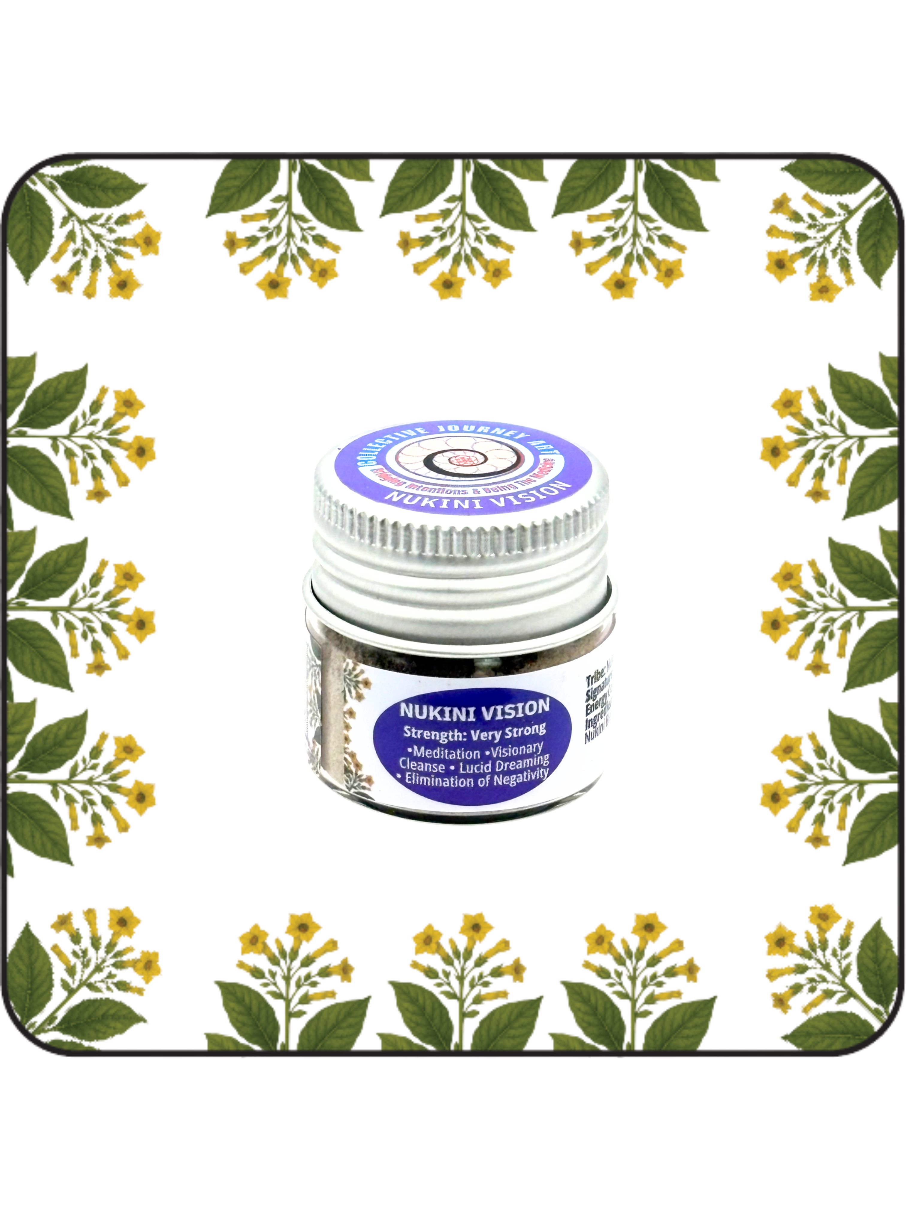 Small 6g Nukini Vision hapé (rapé) jar by Collective Journey Art – authentic Amazonian forest medicine blend.