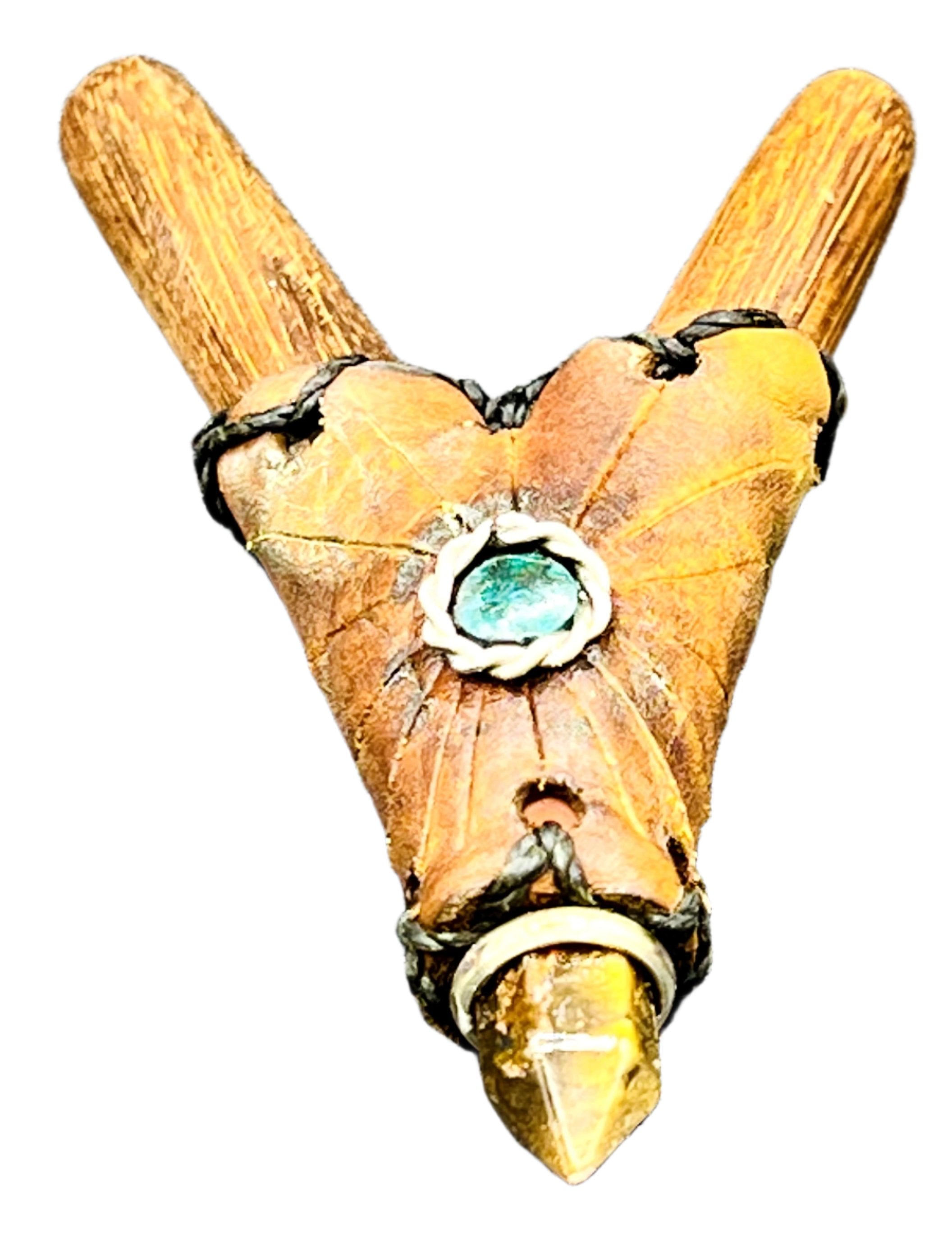 Self Serving Hapé Applicator with Tiger Eye & Sacred Amazonian Wooden Applicator